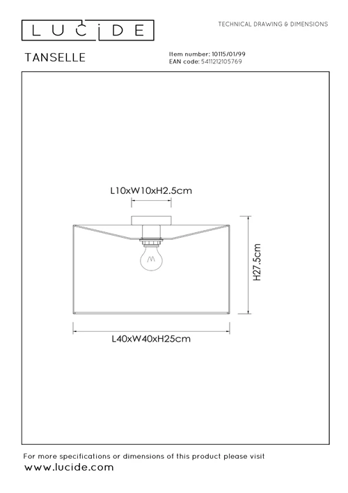 Lucide TANSELLE - Deckenleuchte - Ø 40 cm - 1xE27 - Multifarben - technisch